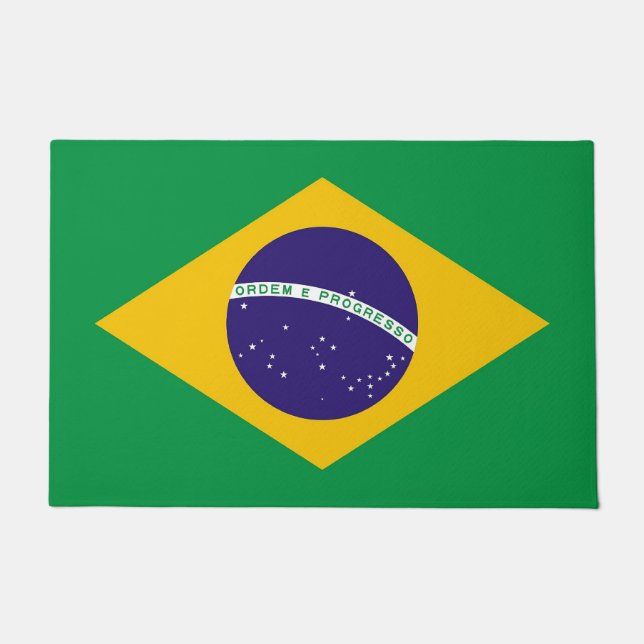 Felpudo Mat de puerta con bandera de Brasil (Anverso)