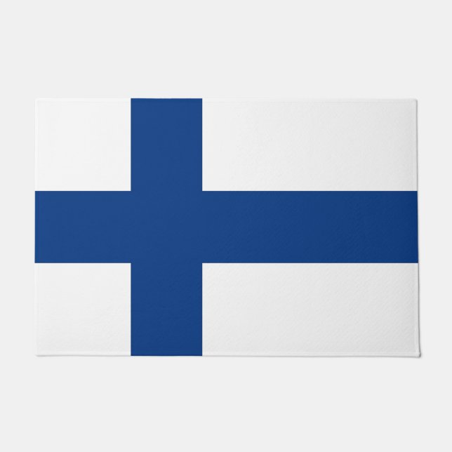 Felpudo Mat de puerta con bandera de Finlandia (Anverso)