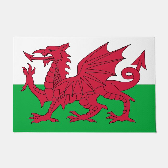 Felpudo Mat de puerta con bandera de Gales, Reino Unido (Anverso)