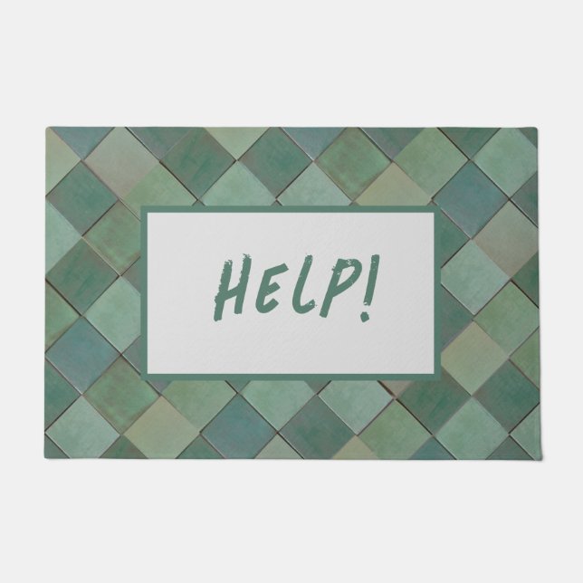 Felpudo Mat de puerta con diseño de mosaico diagonal verde (Anverso)