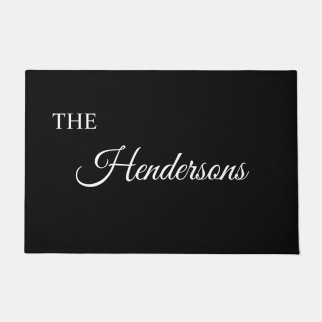 Felpudo Mat de puerta de apellido personalizado en negro (Anverso)