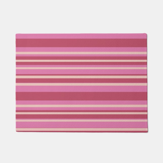Felpudo Mat de puerta de franjas blancas y rosadas (Anverso)