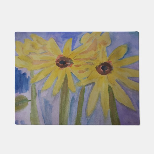 Felpudo Mat de puerta de girasol amarillo veraniego (Anverso)