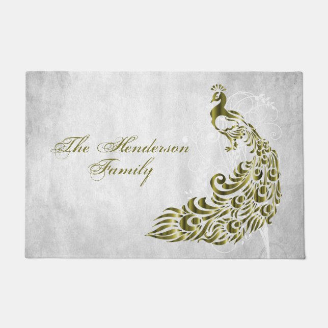 Felpudo Mat de puerta personalizada Peacock Gold (Anverso)