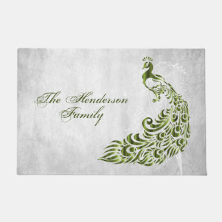 Felpudo Mat de puerta personalizada Peacock verde