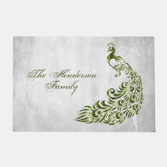 Felpudo Mat de puerta personalizada Peacock verde (Anverso)
