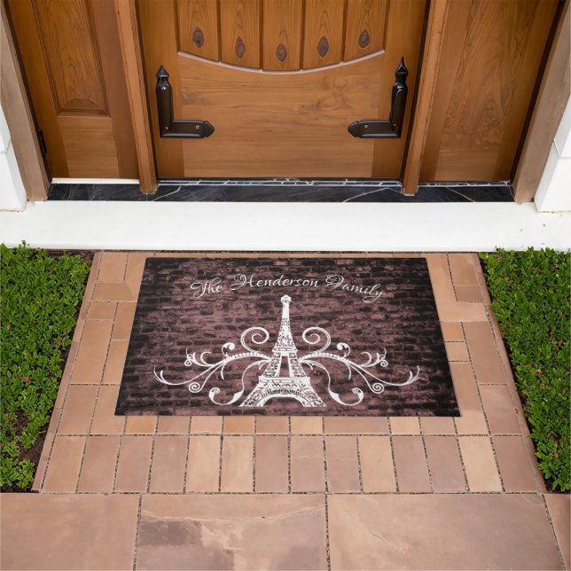 Felpudo Mat de puerta personalizada Rosa Eiffel Tower Grun (Exterior)