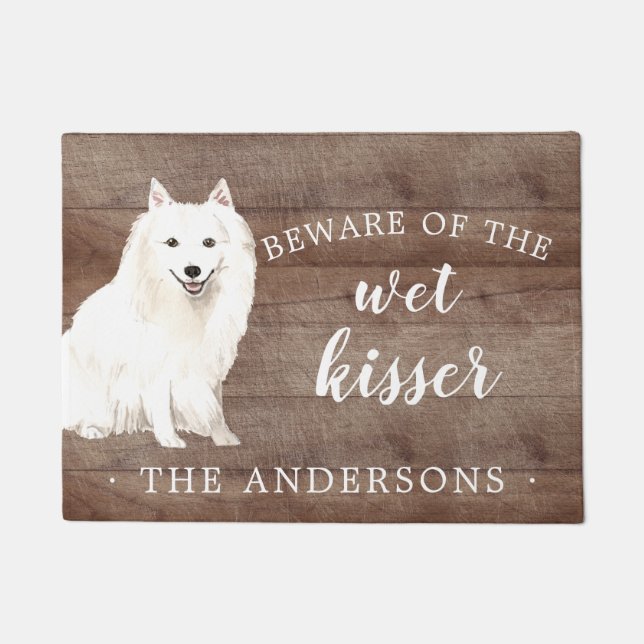 Felpudo Mat de puerta personalizado de Spitz Dog japonés (Anverso)