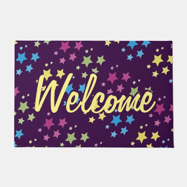 Felpudo Mat De Puerta Púrpura Con Patrón De Estrella (Anverso)