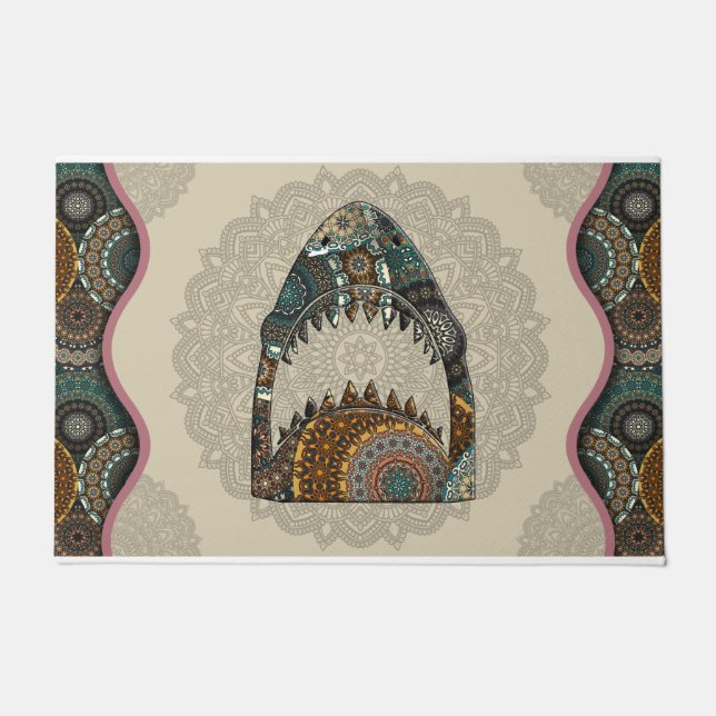 Felpudo Mat de puerta temática de Shark Sasquatch Yeti (Anverso)