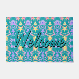 Felpudo Mat De Puerta Turquesa Moderna Con Patrón De Bonit