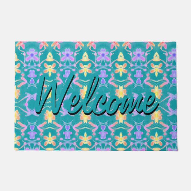 Felpudo Mat De Puerta Turquesa Moderna Con Patrón De Bonit (Anverso)