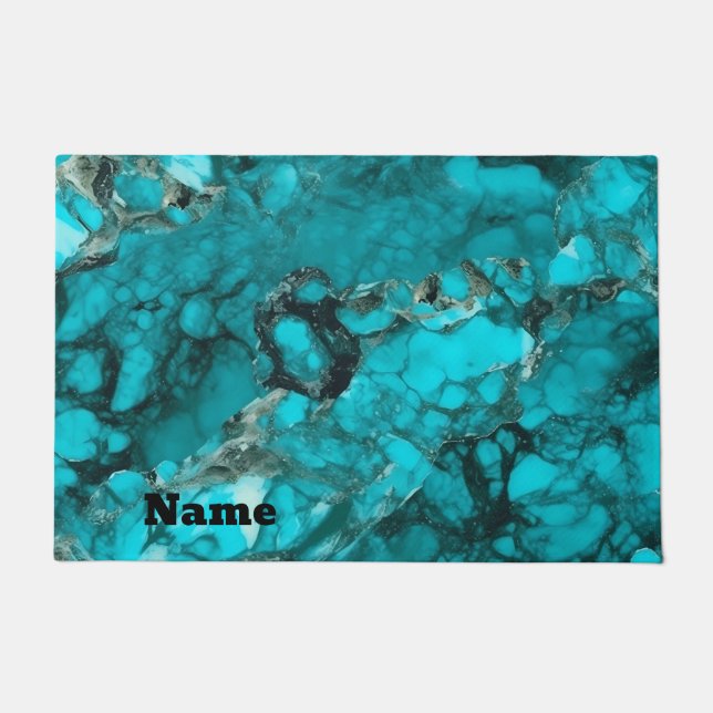 Felpudo Mat de puerta turquesa personalizada (Anverso)