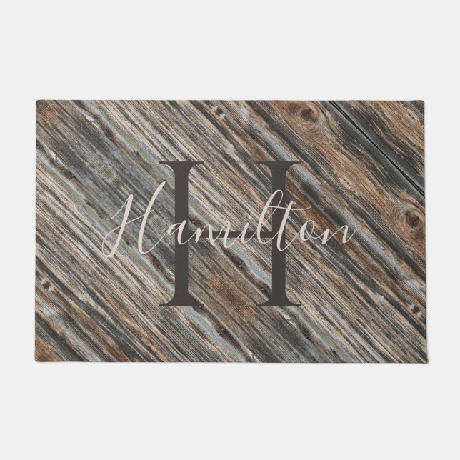 Felpudo Mat HAMbWG de Diseño de Madera Gris y Tan (Anverso)