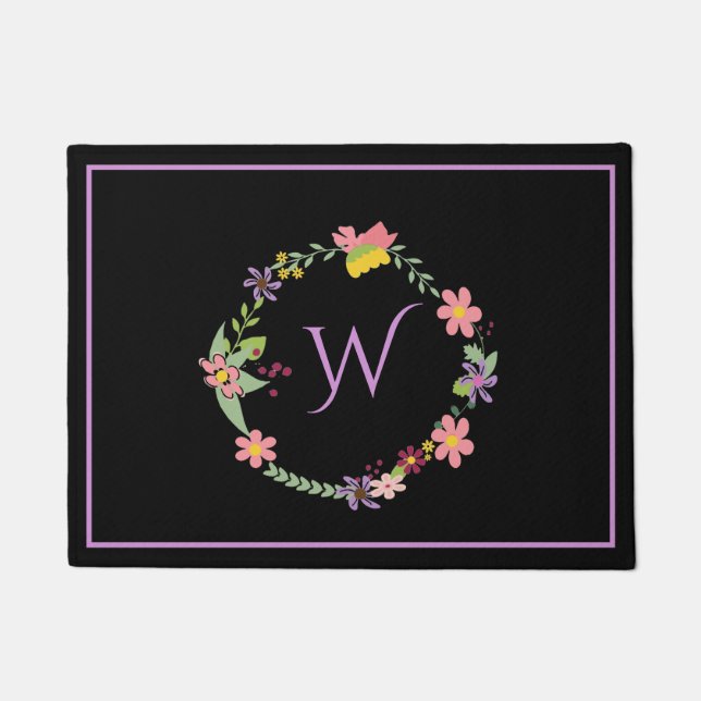 Felpudo Mat Monogramado Floral Wreath Door (Anverso)