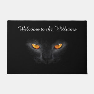 Felpudo Mata de bienvenida de gato negro monogramada