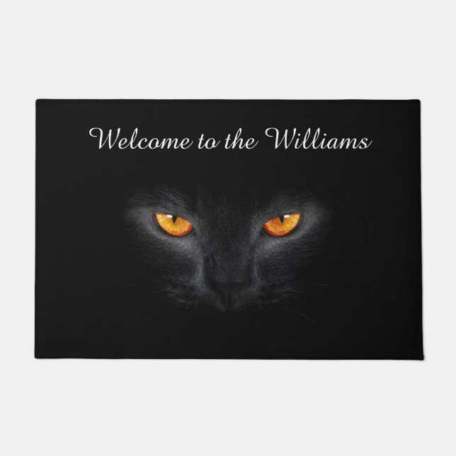Felpudo Mata de bienvenida de gato negro monogramada (Anverso)