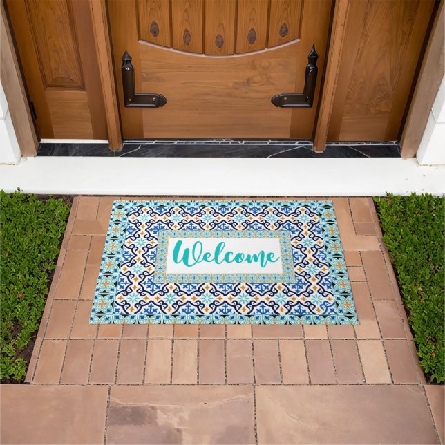 Felpudo mate de bienvenida de moroccan tile Inspired Desig (Exterior)
