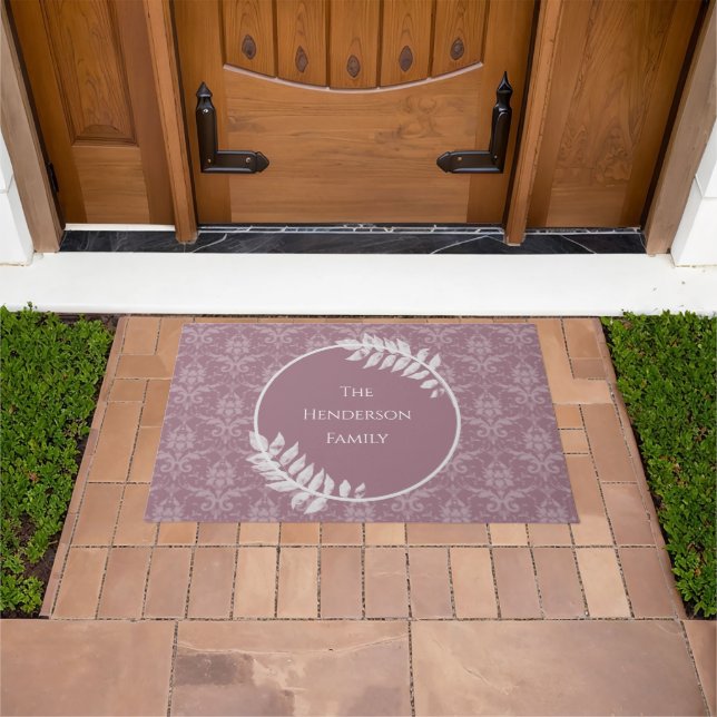 Felpudo Mauve Elegant Damask Personalized Doormat (Exterior)