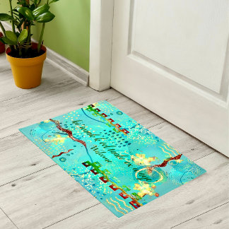 Felpudo Mayan Turquoise & Golden Welcome Message Doormat