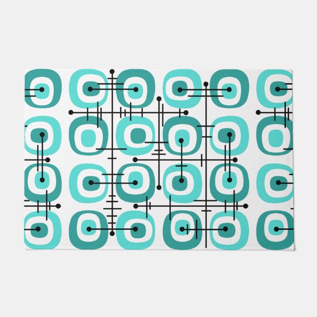 Felpudo MCM Modelo abstracto de medio siglo Turquesa (Anverso)