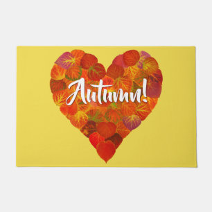 Felpudo Me Encanta El Otoño, Negrita—Corazón De Hojas Roja
