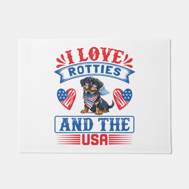 Felpudo Me encantan los Rotties y EE. UU. (Anverso)