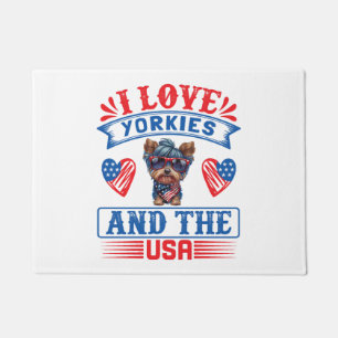 Felpudo Me encantan los Yorkies y los Estados Unidos 01