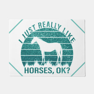 Felpudo Me gustan mucho los caballos en el verde marino