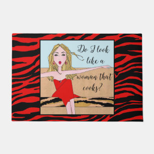 Felpudo "¿Me parece una mujer que cocina?", cebra roja