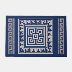 Felpudo Meander griego - Llave griega - azul y crema