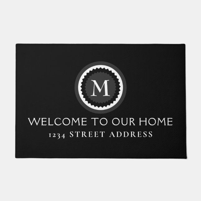 Felpudo Medallón monograma decorativo moderno | Bienvenida (Anverso)