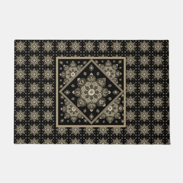 Felpudo Medallones Doormat Sepia sobre negro (Anverso)