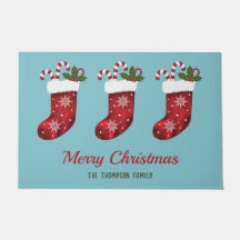 Medias de Navidad Rojas Sobre Azul con Texto Perso