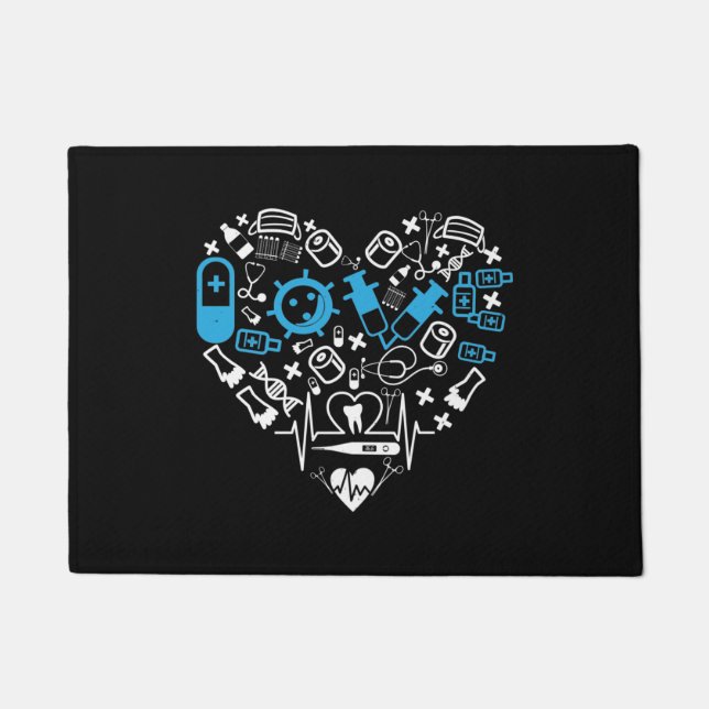 Felpudo Medicina - Corazón De Equipo Médico (Anverso)