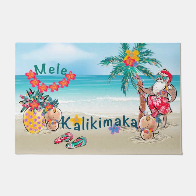 Felpudo Mele Kalikimaka de Bienvenida Hawaii (Anverso)
