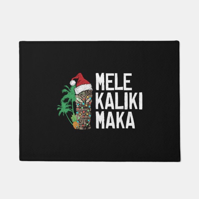 Felpudo Mele Kalikimaka Feliz Navidad Hawai Tiki T-Sh (Anverso)