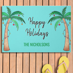 Felpudo Mele Kalikimaka Palm Trees nombre de vacaciones tu