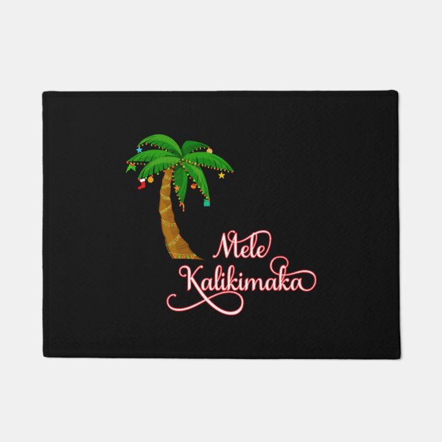 Felpudo Mele Kalikimaka Sudor hawaiano para Navidades (Anverso)