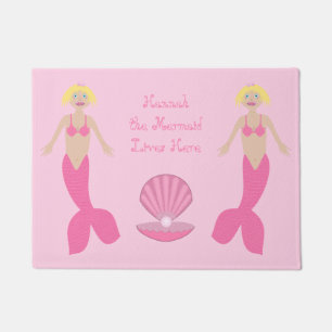 Felpudo Mensaje de Personalizado de sirena de bonito rosa