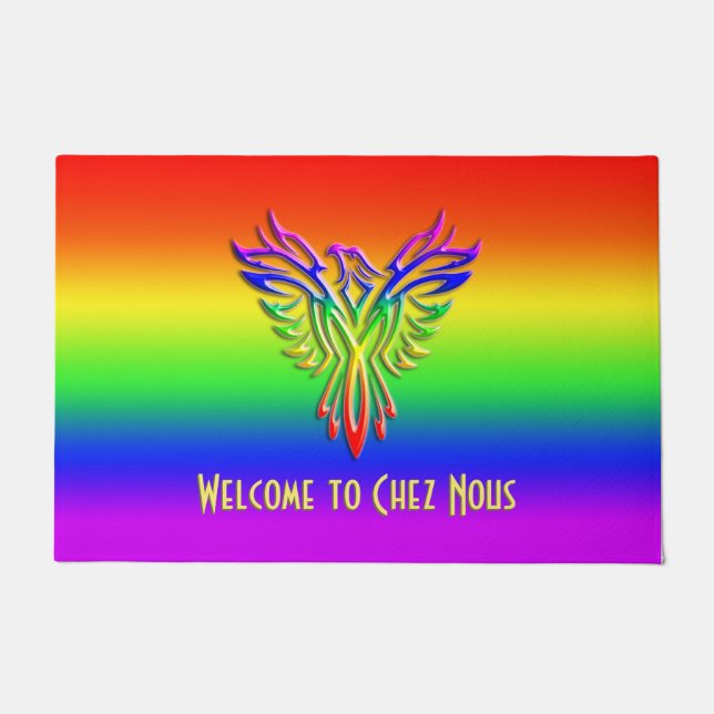 Felpudo Mensaje personalizado, Orgullo arcoiris LGBT Phoen (Anverso)