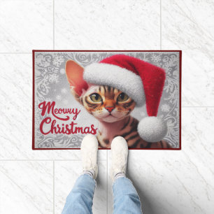 Felpudo Meow Navidades Devon Rex Cat, Santa Gato de Navida