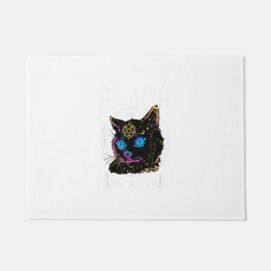 Felpudo Meowgic de gato negro, bruja de Halloween, pluma d