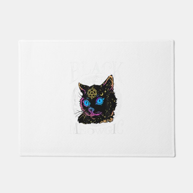Felpudo Meowgic de gato negro, bruja de Halloween, pluma d (Anverso)