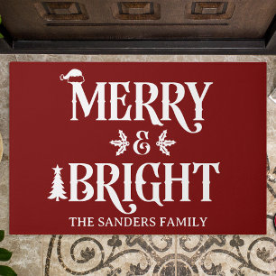 Felpudo Merry and Bright Cute Christmas Family