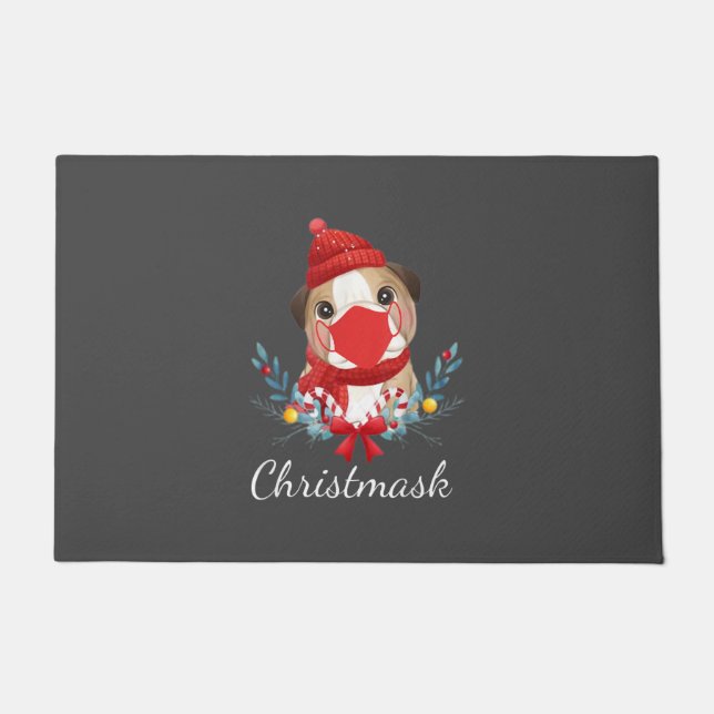 Felpudo Merry Christmas Dog Lover Bulldog con máscara (Anverso)