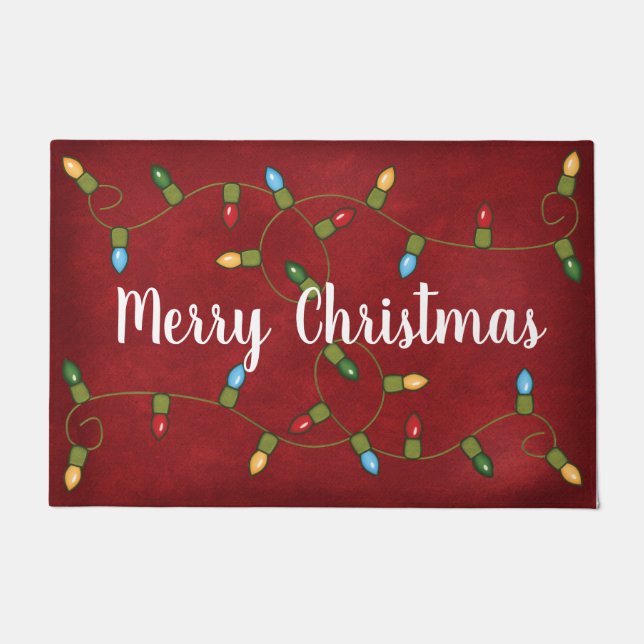 Felpudo Merry Christmas Lights On Red (Anverso)