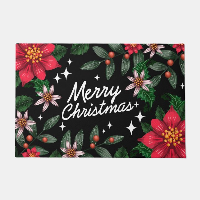 Felpudo Merry Christmas Poinsettias Doormat (Anverso)