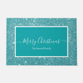 Felpudo Merry Christmas purpurina de escritura verde azula