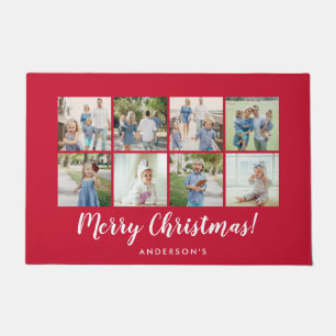 Felpudo Merry Christmas Red 8 Photo Name